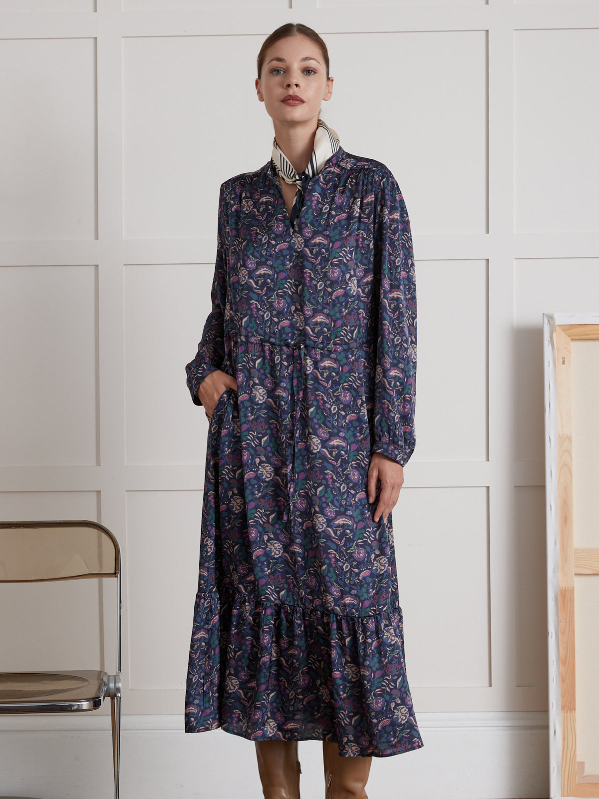 Langes Damenkleid mit Botania-Print von Pablo Piatti