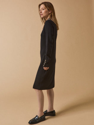 Robe-pull col montant boutons dorés femme