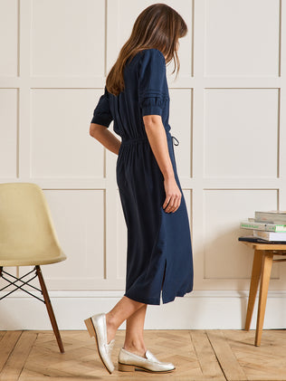 Robe longue unie col volanté viscose dobby femme