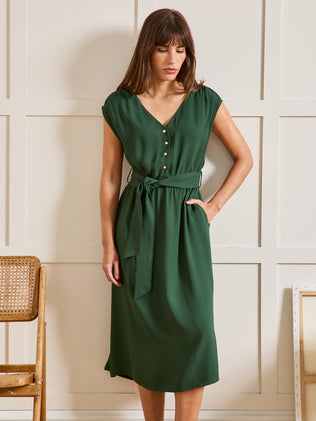 Robe mi-longue sans manches crêpe uni femme