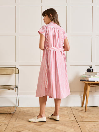 Gestreiftes und ärmelloses Damen-Hemdkleid aus Baumwolle