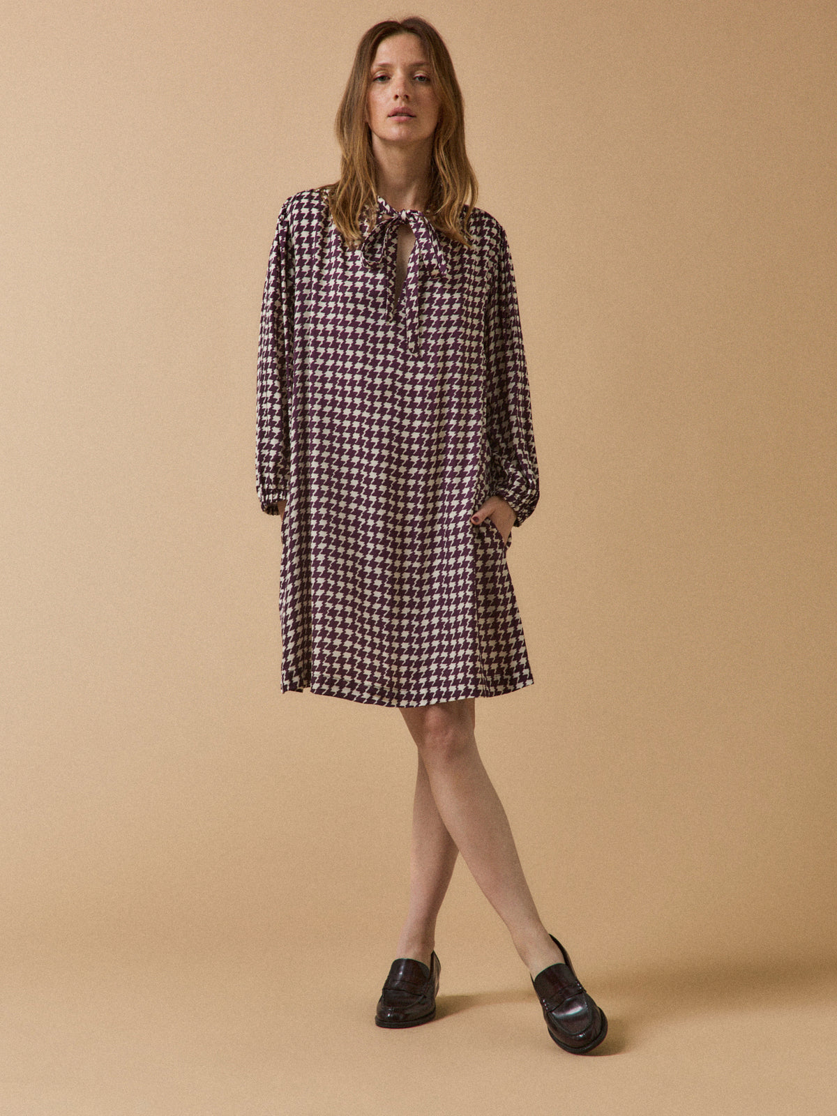 Robe courte femme imprimé pied-de-coq