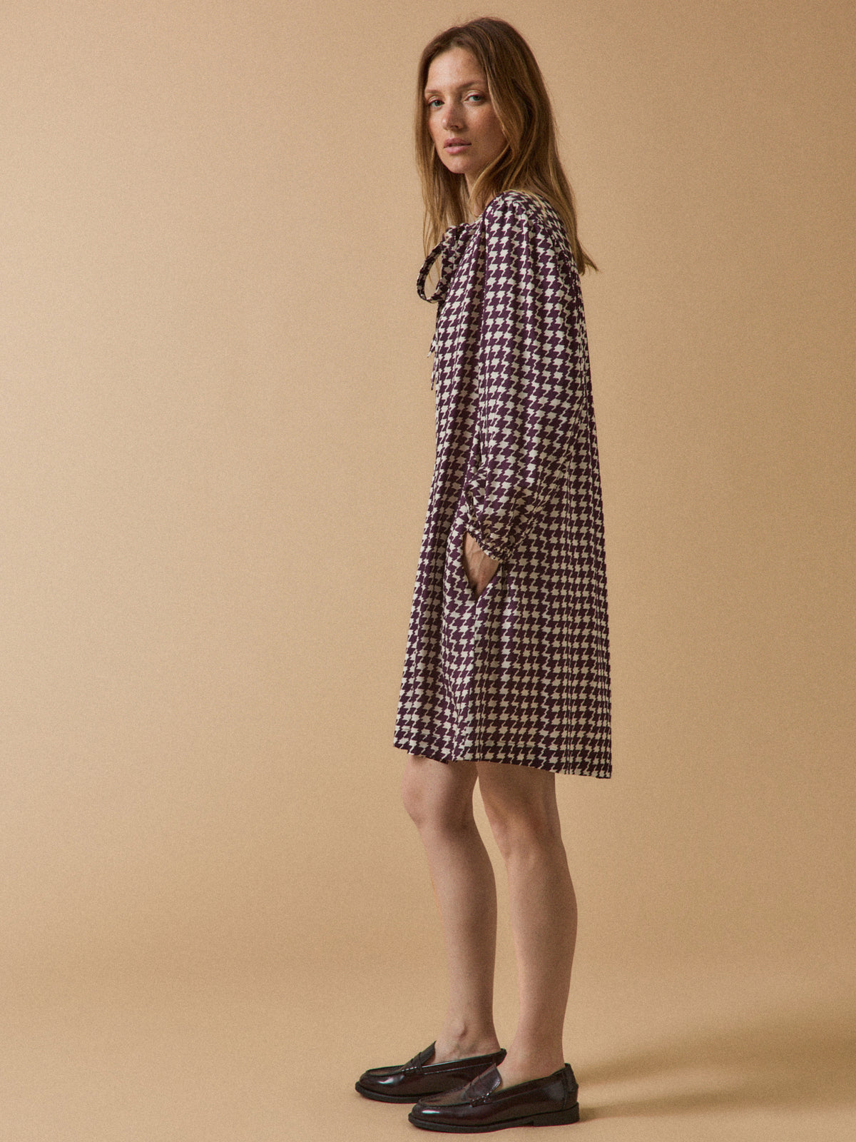 Robe courte femme imprimé pied-de-coq