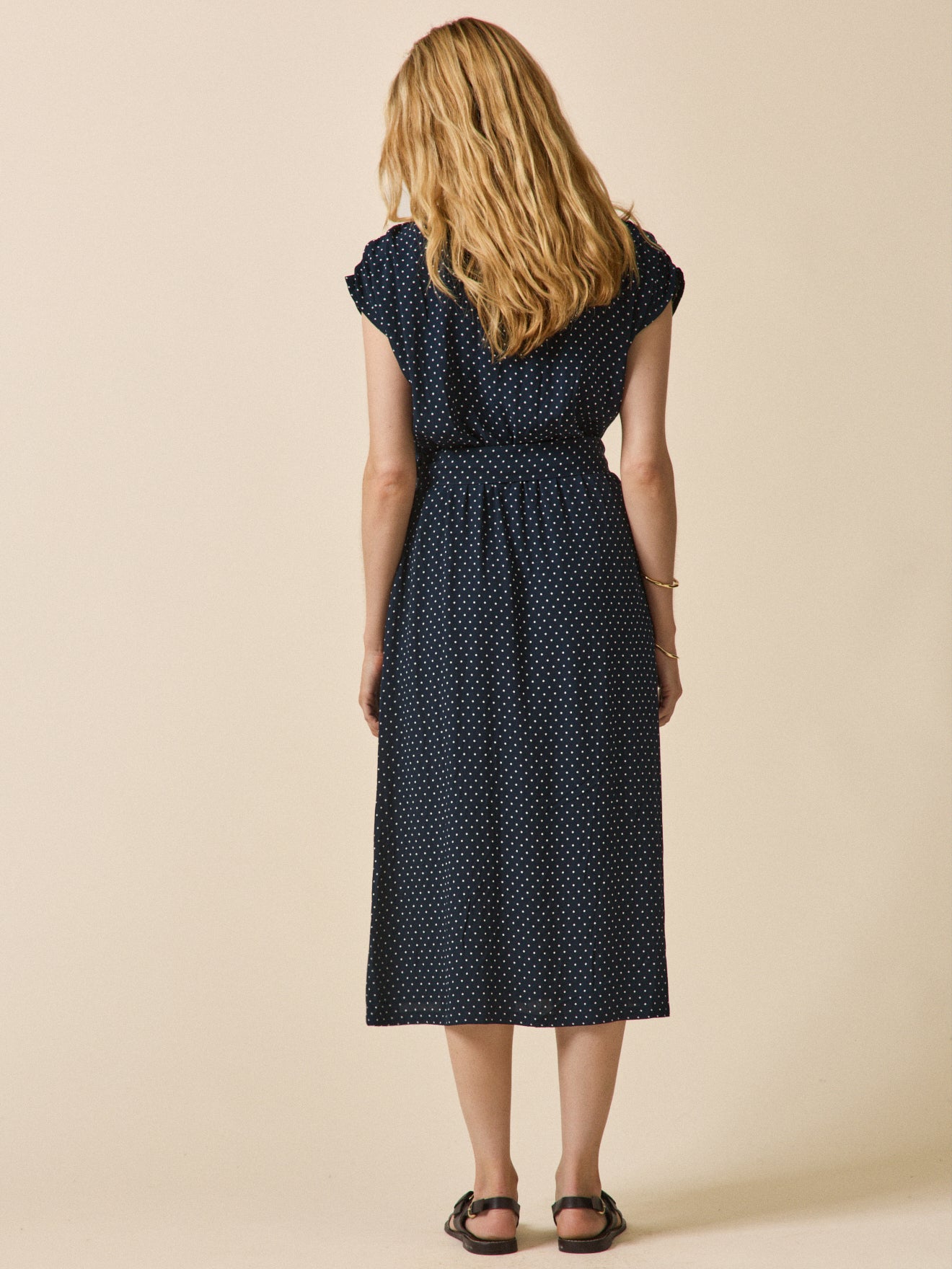 Robe mi-longue sans manches femme imprimé pois