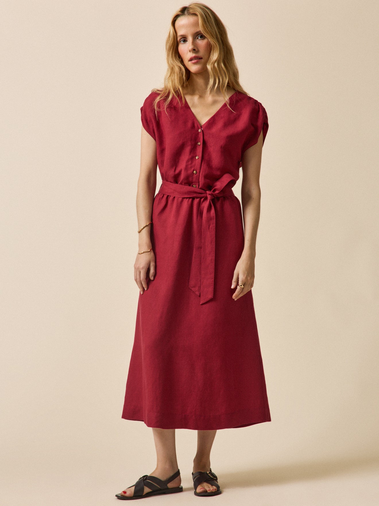 Robe sans manches lin et viscose femme