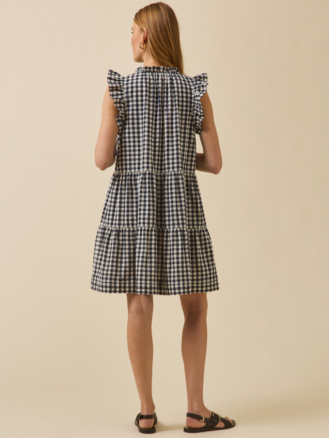 Damenkleid mit Volants an den Ärmeln, Vichy-Karos