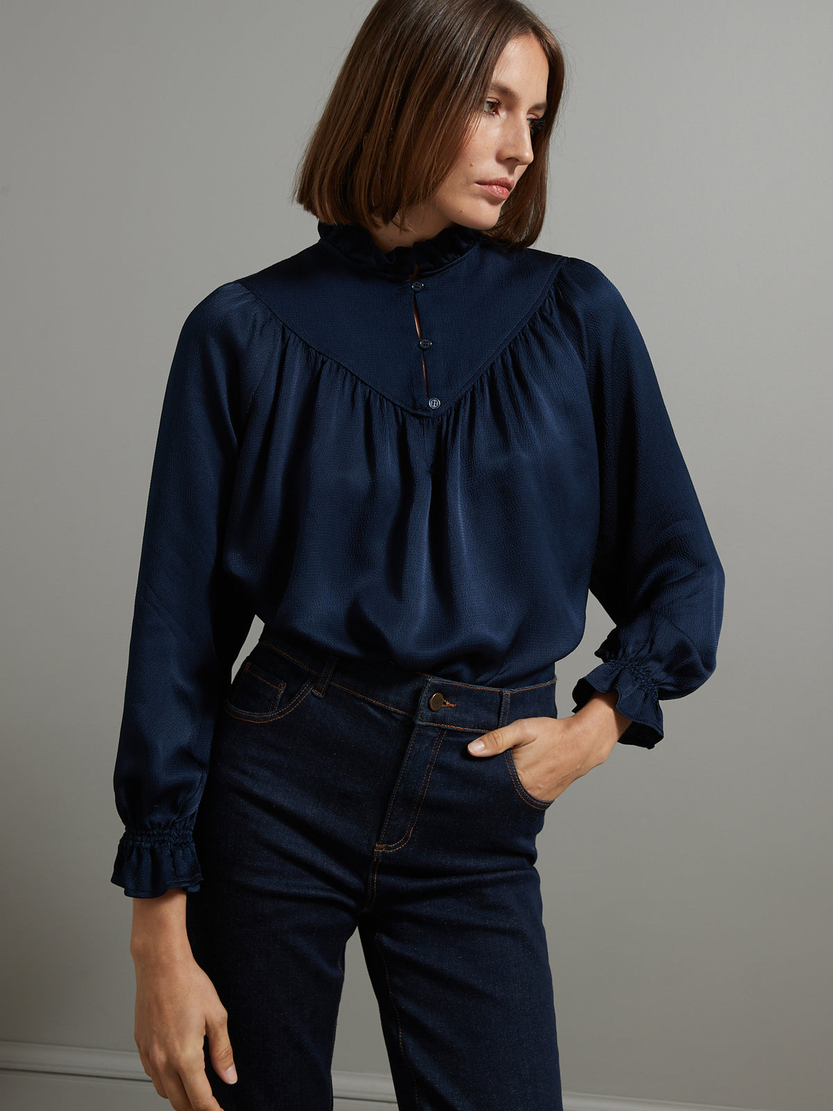 Blouse volantée femme seersucker uni