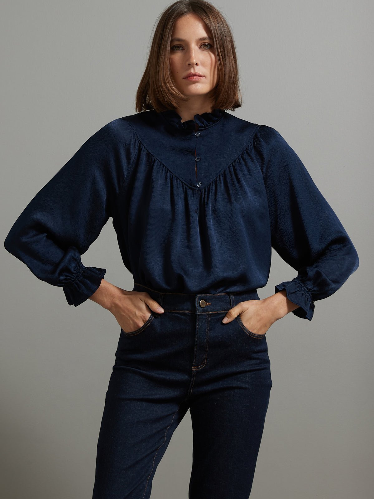 Blouse volantée femme seersucker uni