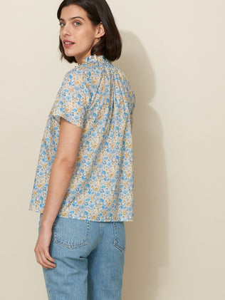Damen-Hemdbluse mit Volants am Ausschnitt - Liberty-Stoff Florence May