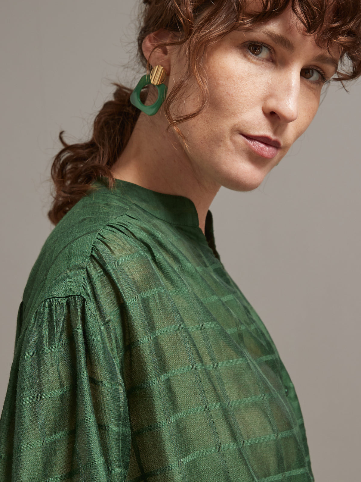 Chemise femme tissu dobby carreaux