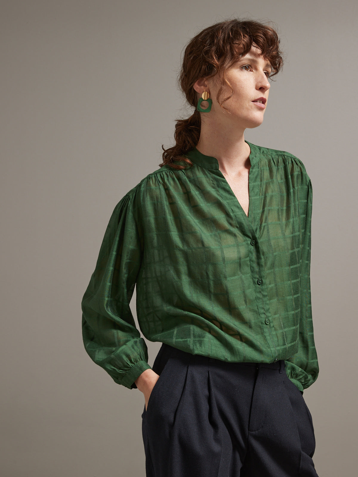 Chemise femme tissu dobby carreaux