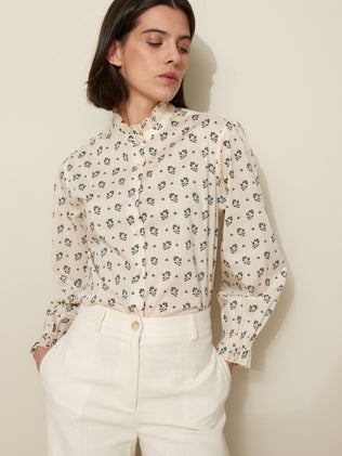 Damen-Hemdbluse mit Molly-Print mit Volants am Kragen