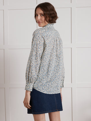 Damen-Hemdbluse aus Liberty-Stoff mit Volants am Halsausschnitt - Limited Collection