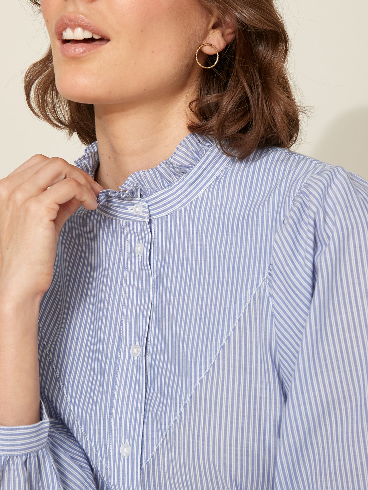 Blouse rayée col volanté femme