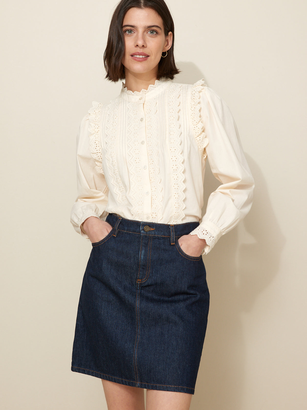 Blouse trousseau plissée et volantée femme