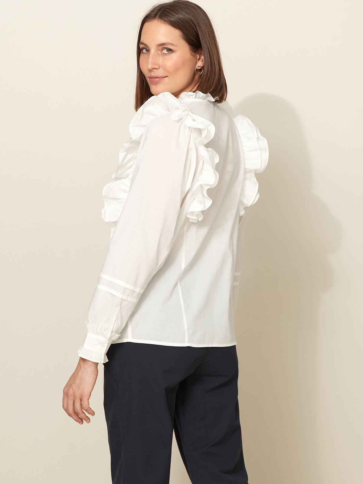 Blouse trousseau col volanté femme