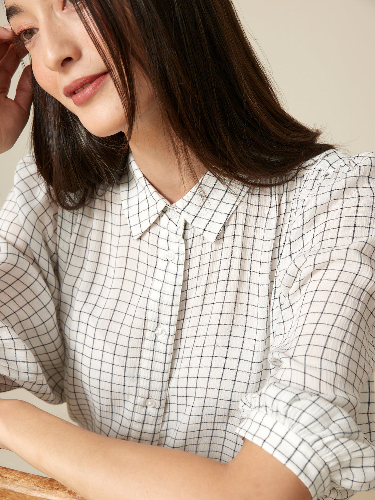 Chemise femme tissu crépon carreaux Tattersall