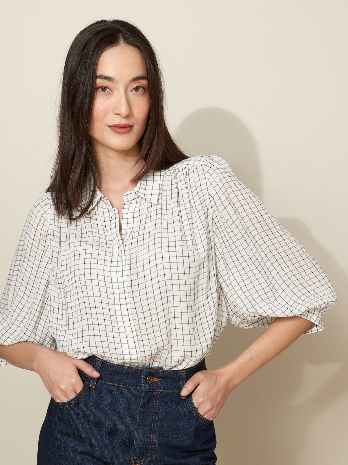 Chemise femme tissu crépon carreaux Tattersall
