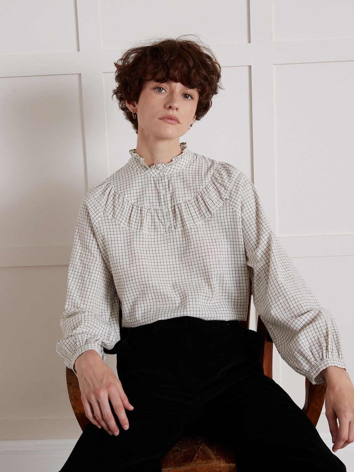 Blouse col froufrou femme carreaux Tattersall