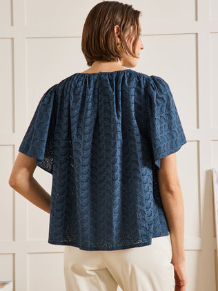 Top broderie anglaise manches papillon femme