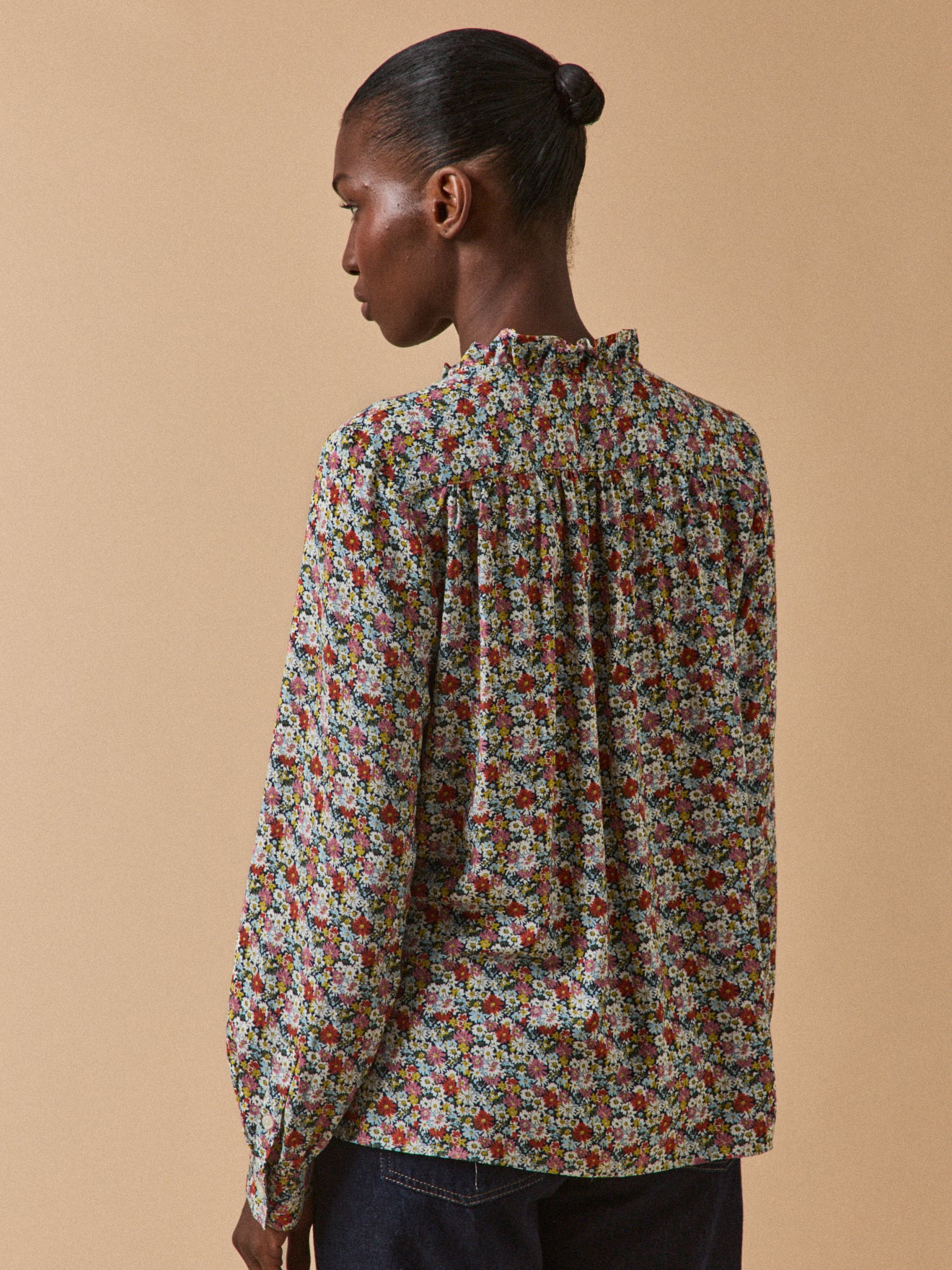 Damen-Hemdbluse mit Volants aus Liberty-Stoff Libby - Limited Collection