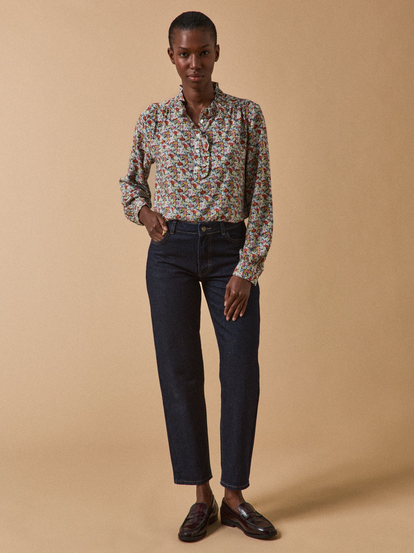 Damen-Hemdbluse mit Volants aus Liberty-Stoff Libby - Limited Collection