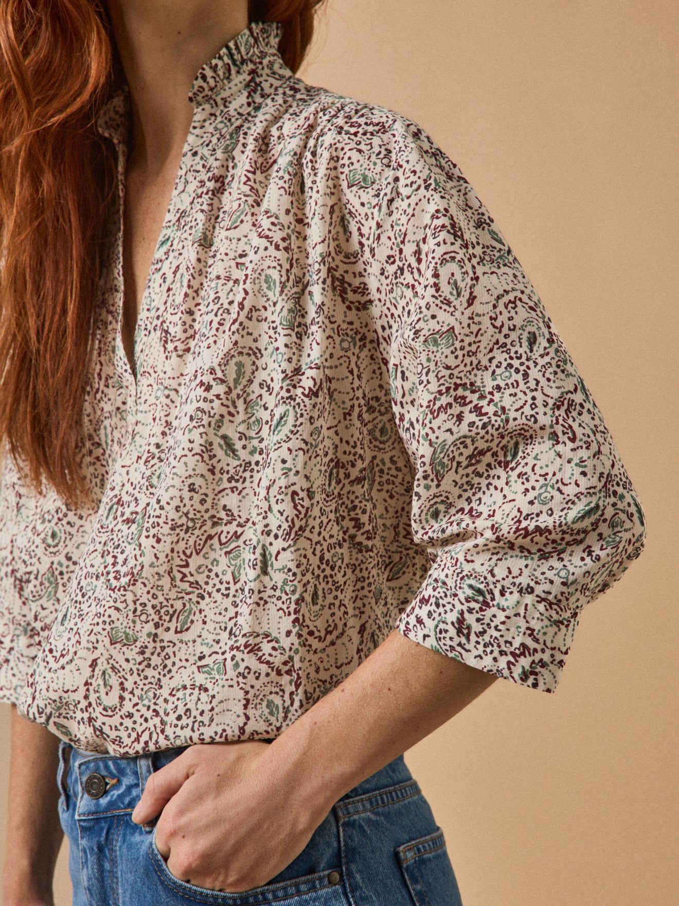 Damenbluse aus Dobby-Baumwolle mit Noelia-Print