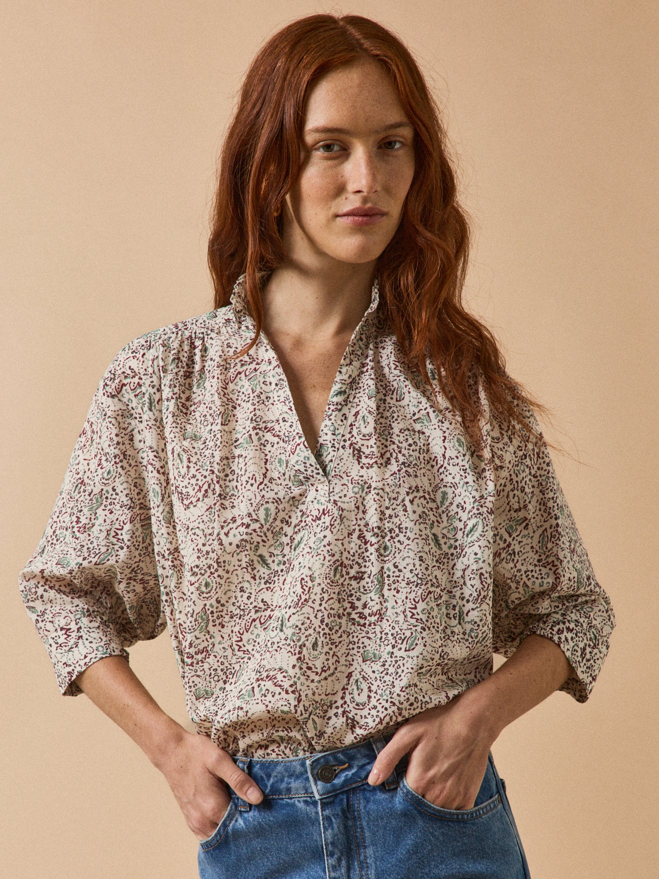 Damenbluse aus Dobby-Baumwolle mit Noelia-Print