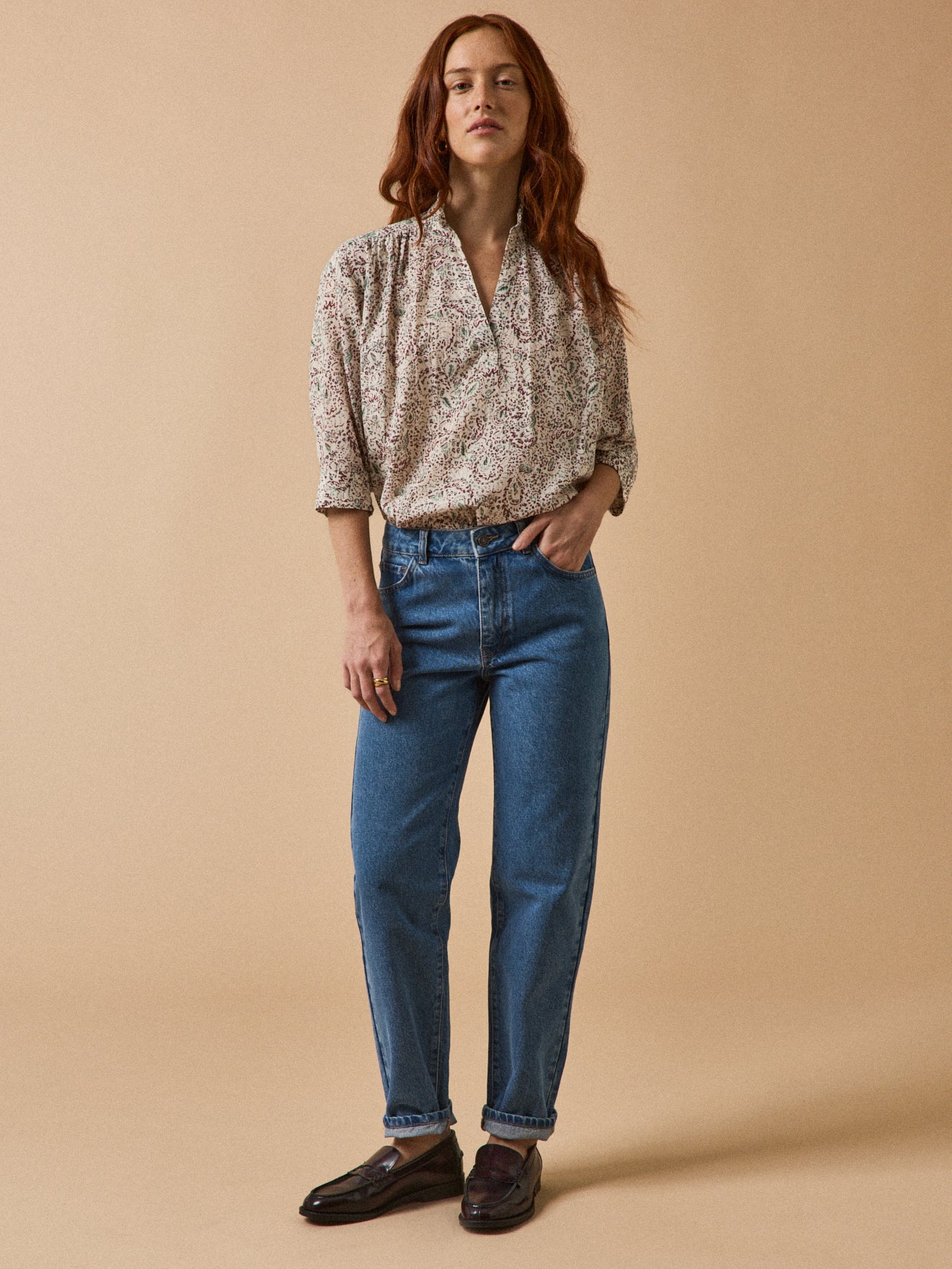 Damenbluse aus Dobby-Baumwolle mit Noelia-Print