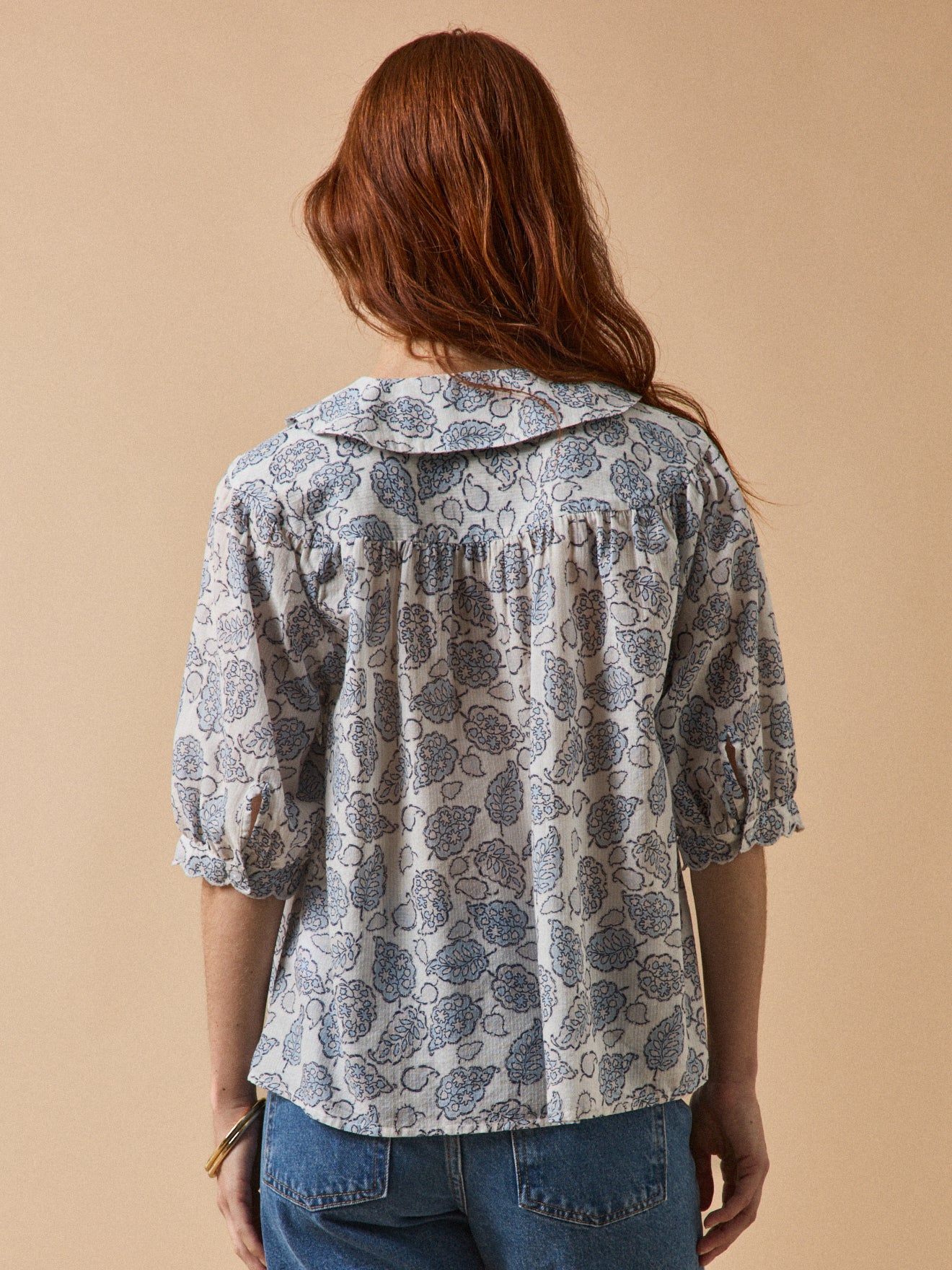 Damen-Hemdbluse aus Dobby-Baumwolle mit Adonie-Print