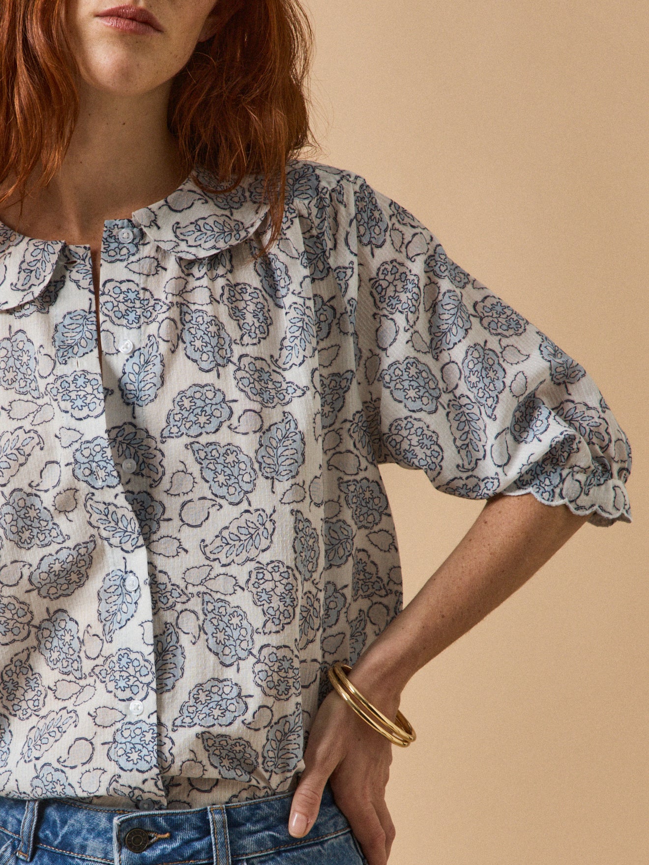 Damen-Hemdbluse aus Dobby-Baumwolle mit Adonie-Print