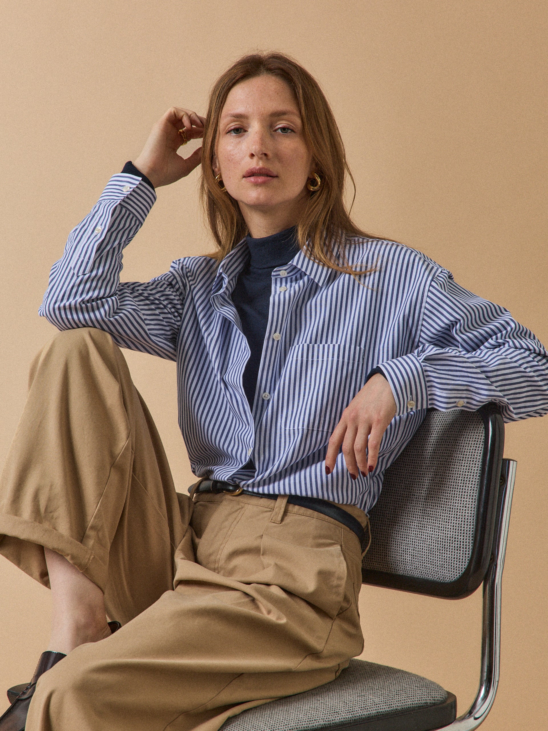 Gestreifte Damen-Hemdbluse aus Bio-Baumwolle