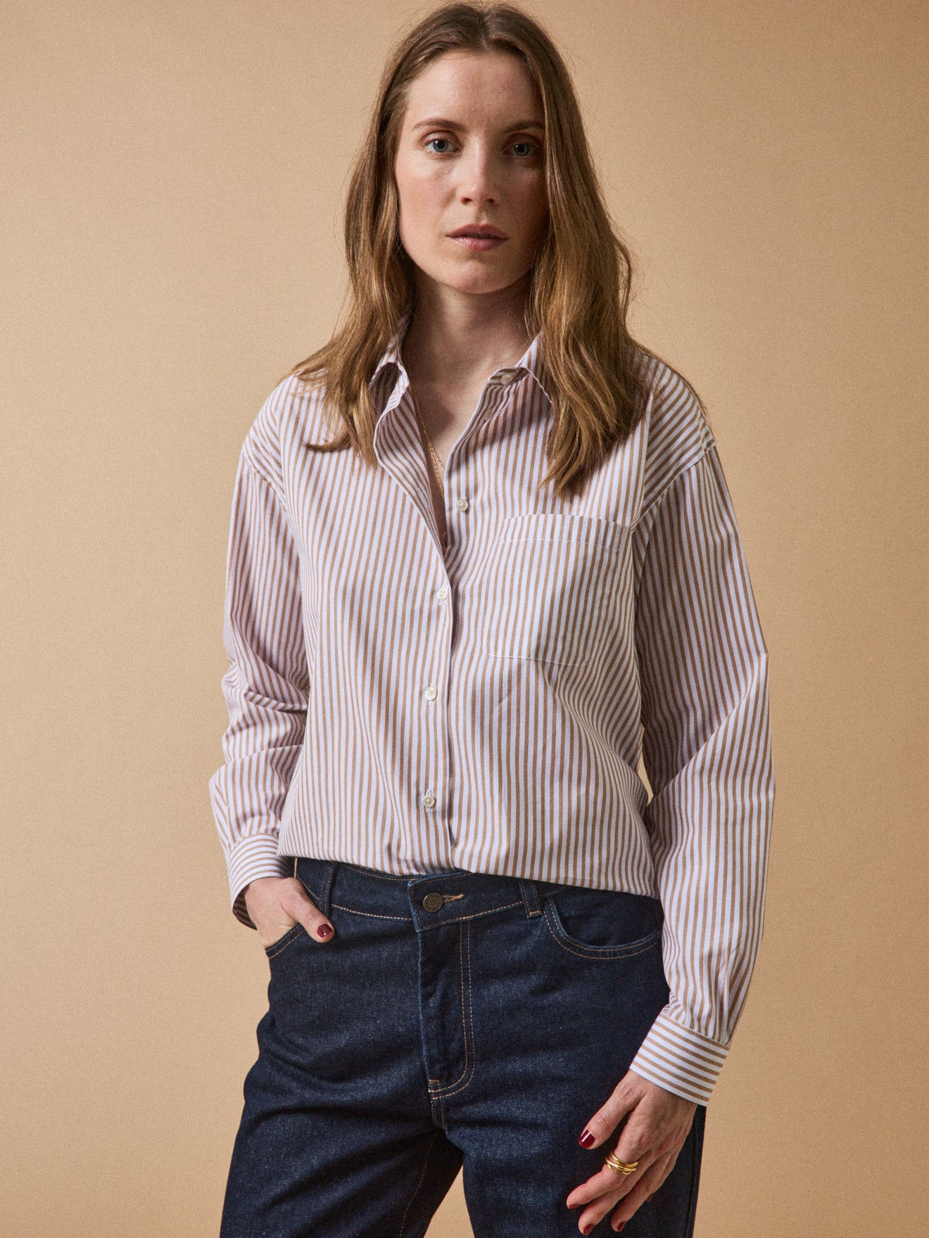Gestreifte Damen-Hemdbluse aus Bio-Baumwolle