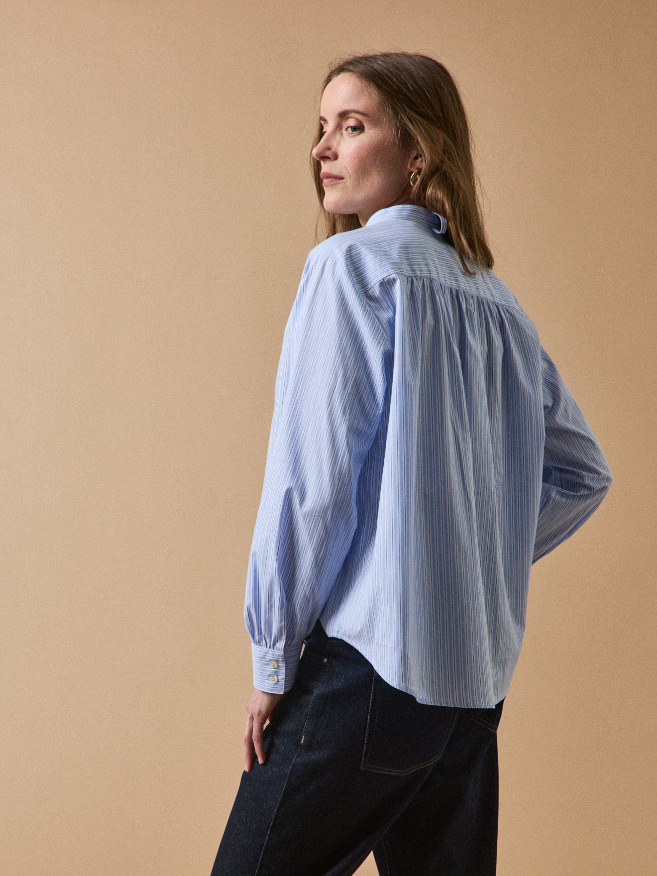 Chemise popeline rayée col lavallière femme