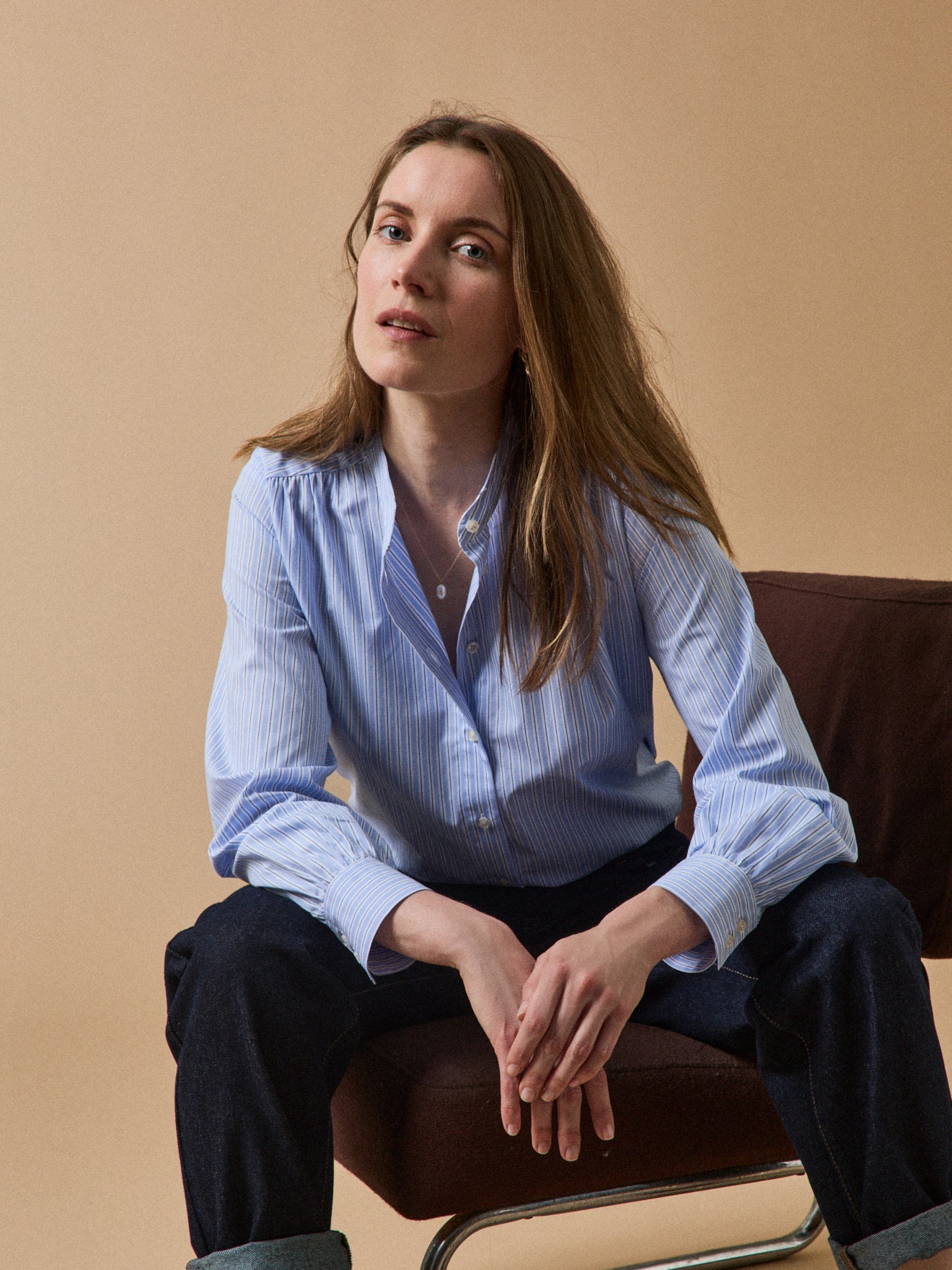 Chemise popeline rayée col lavallière femme