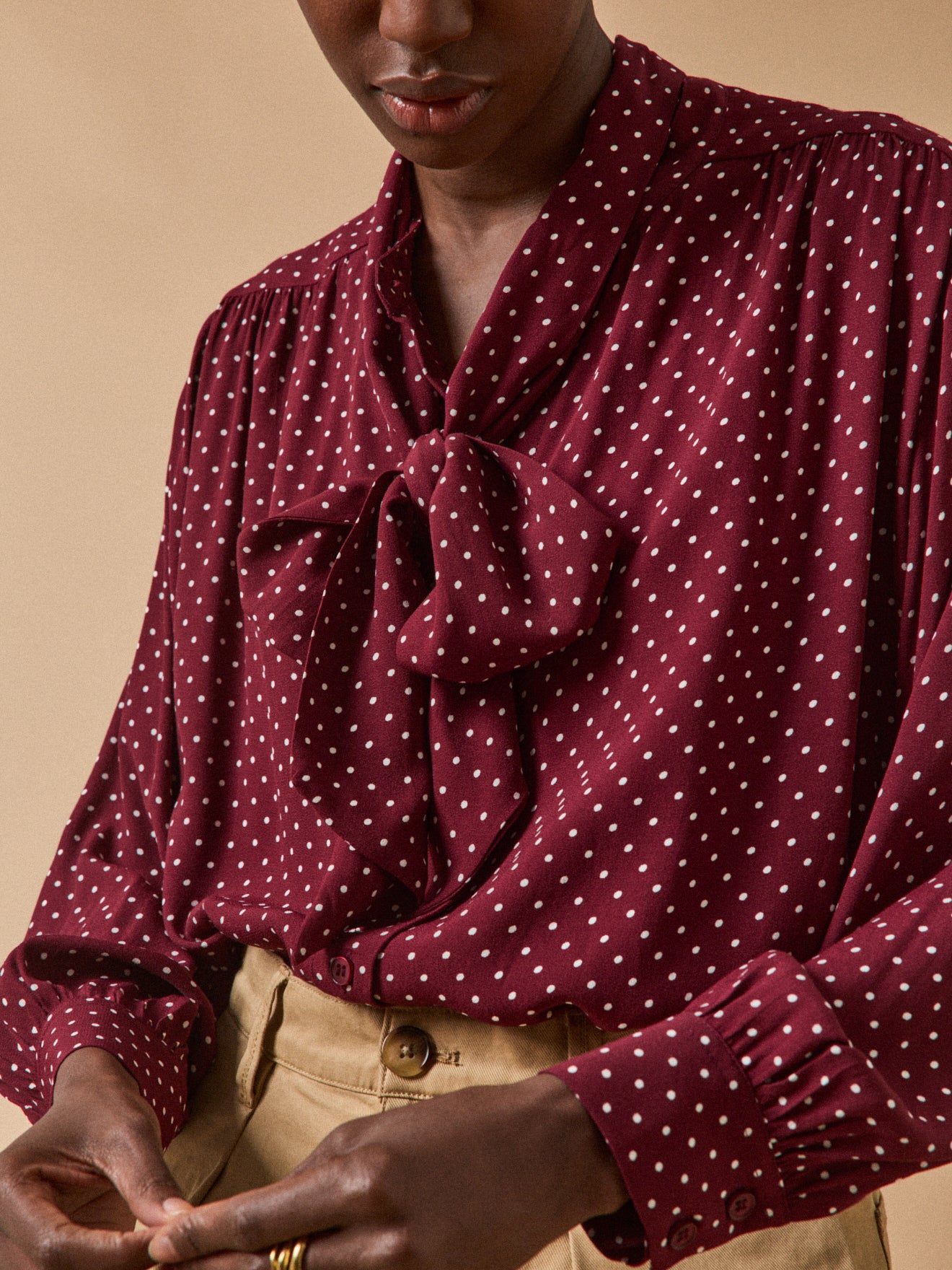 Chemise col lavallière femme viscose imprimé pois