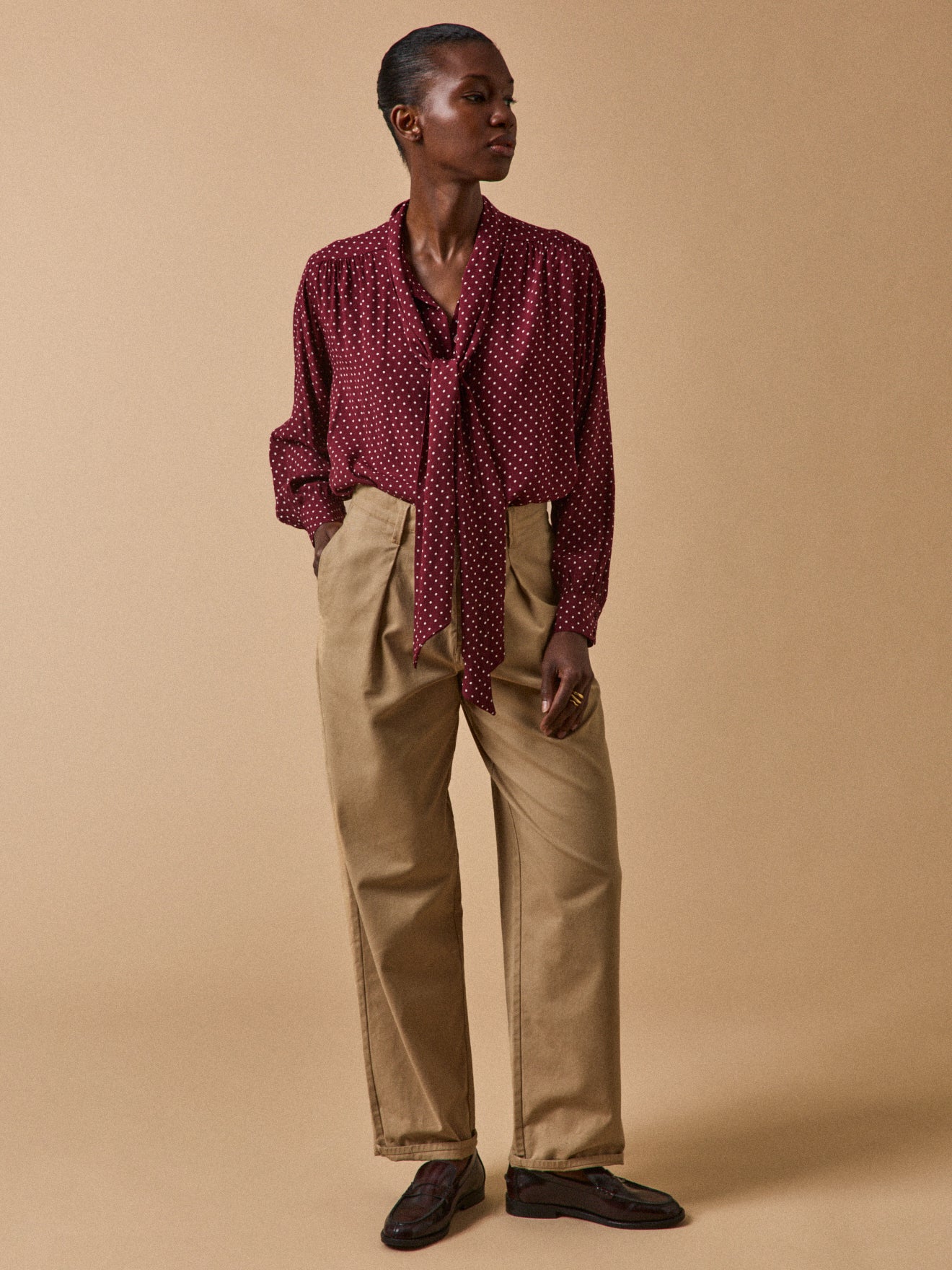 Chemise col lavallière femme viscose imprimé pois