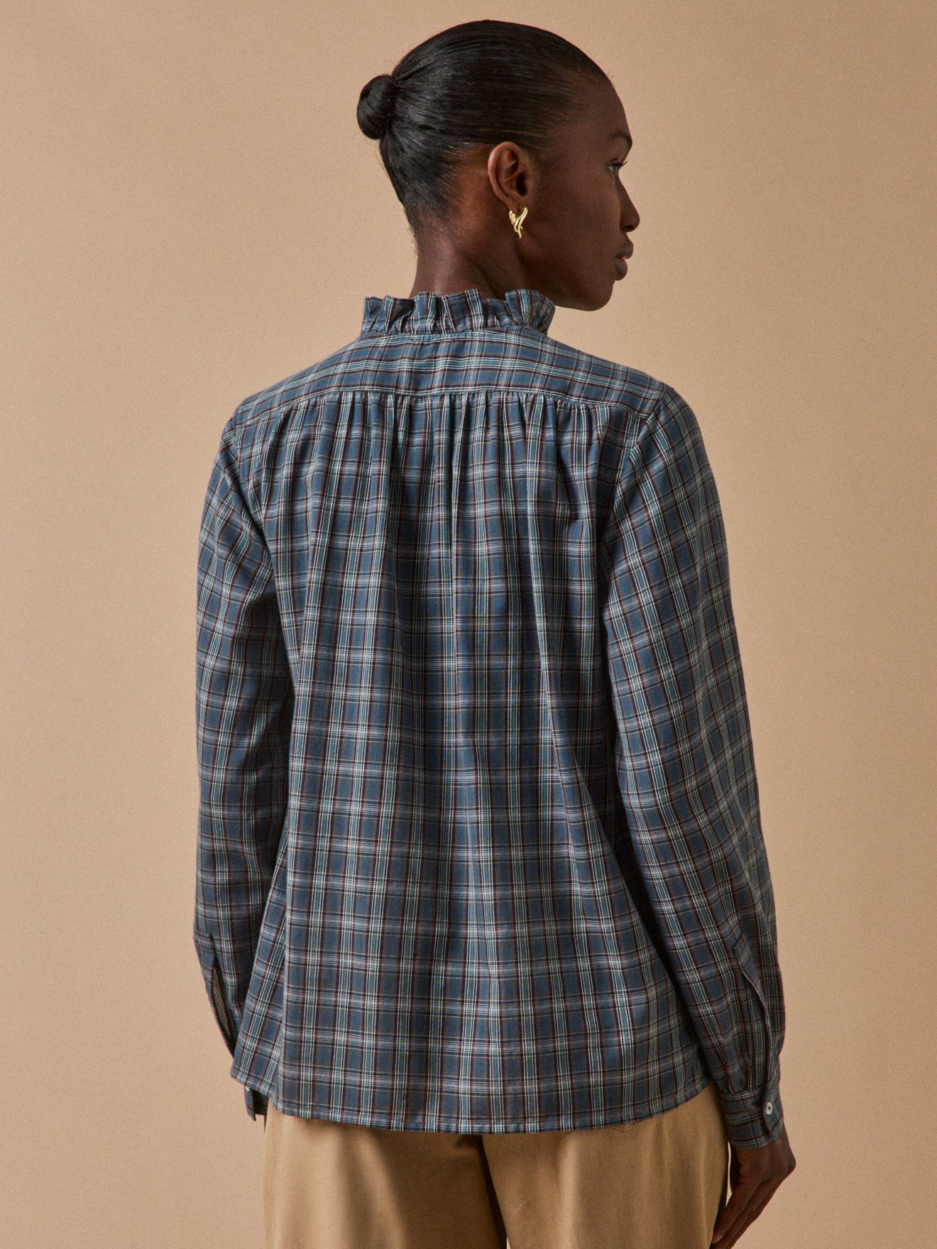 Blouse volantée imprimé écossais femme