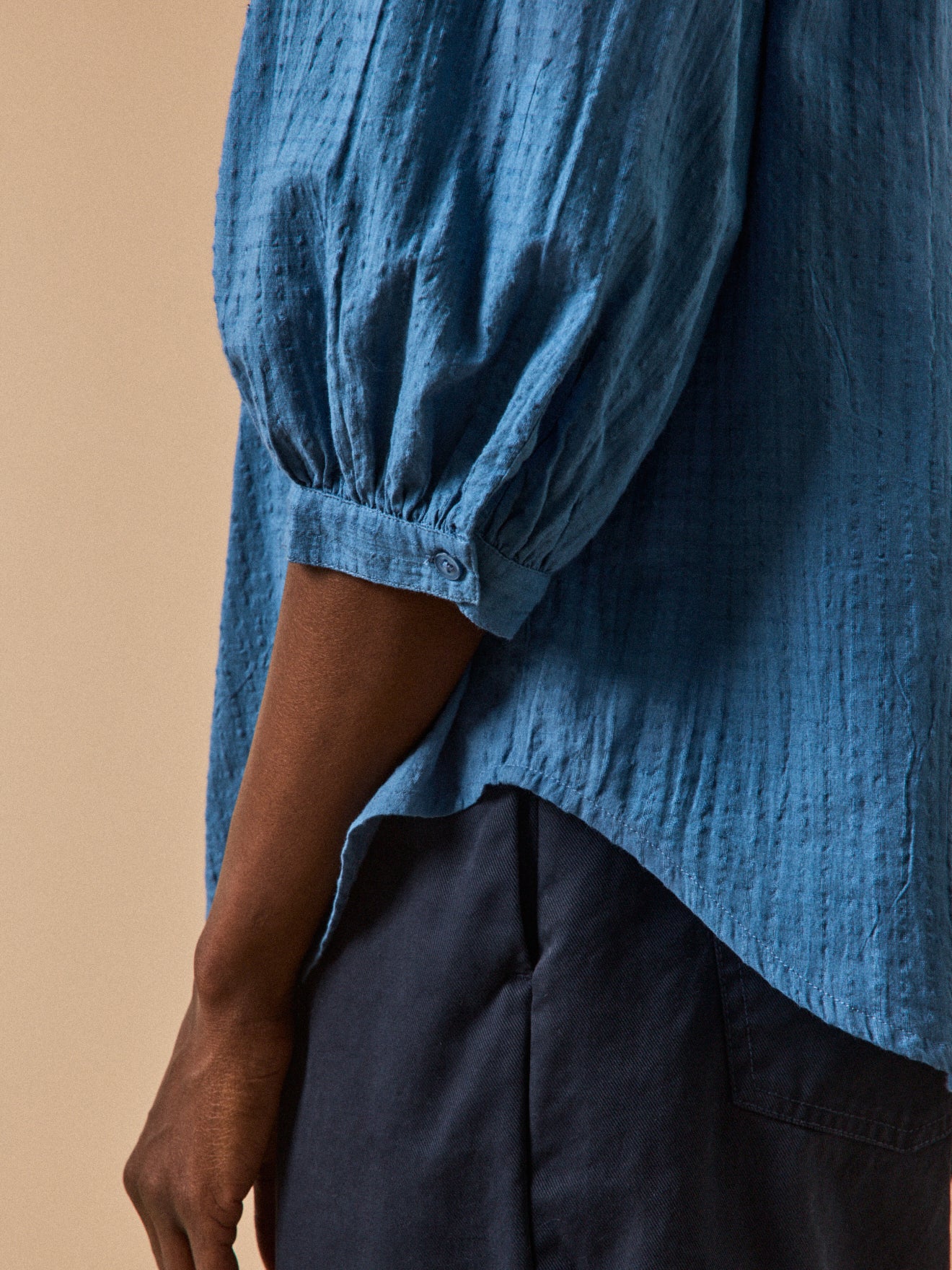 Blouse femme tissu texturé coton uni