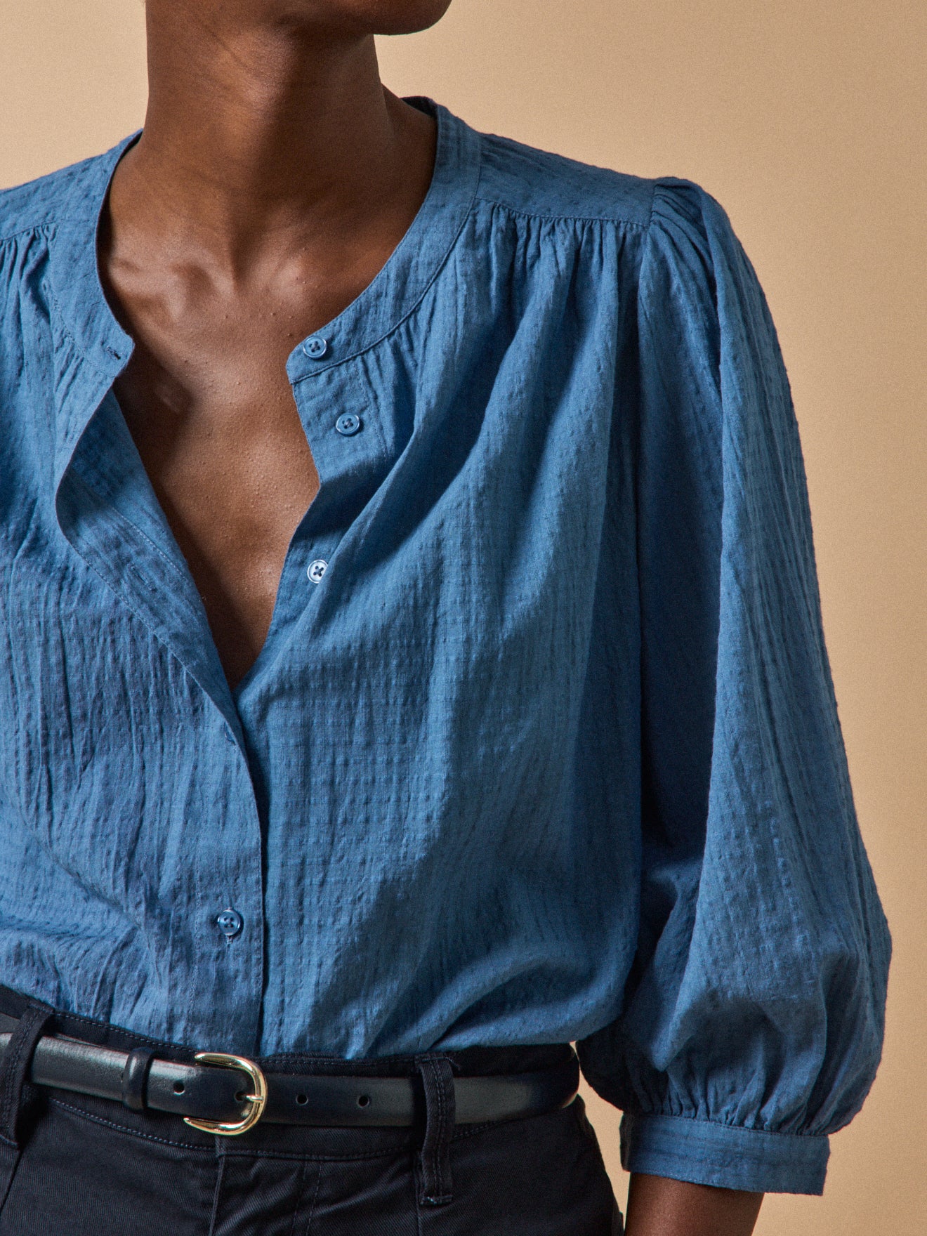 Blouse femme tissu texturé coton uni