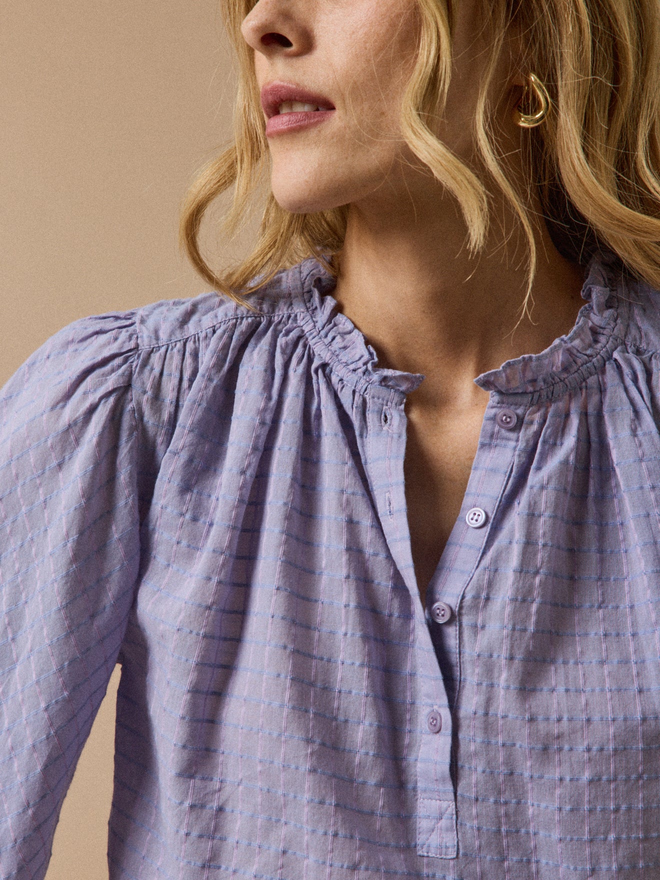 Karierte Damenbluse aus Dobby-Baumwolle