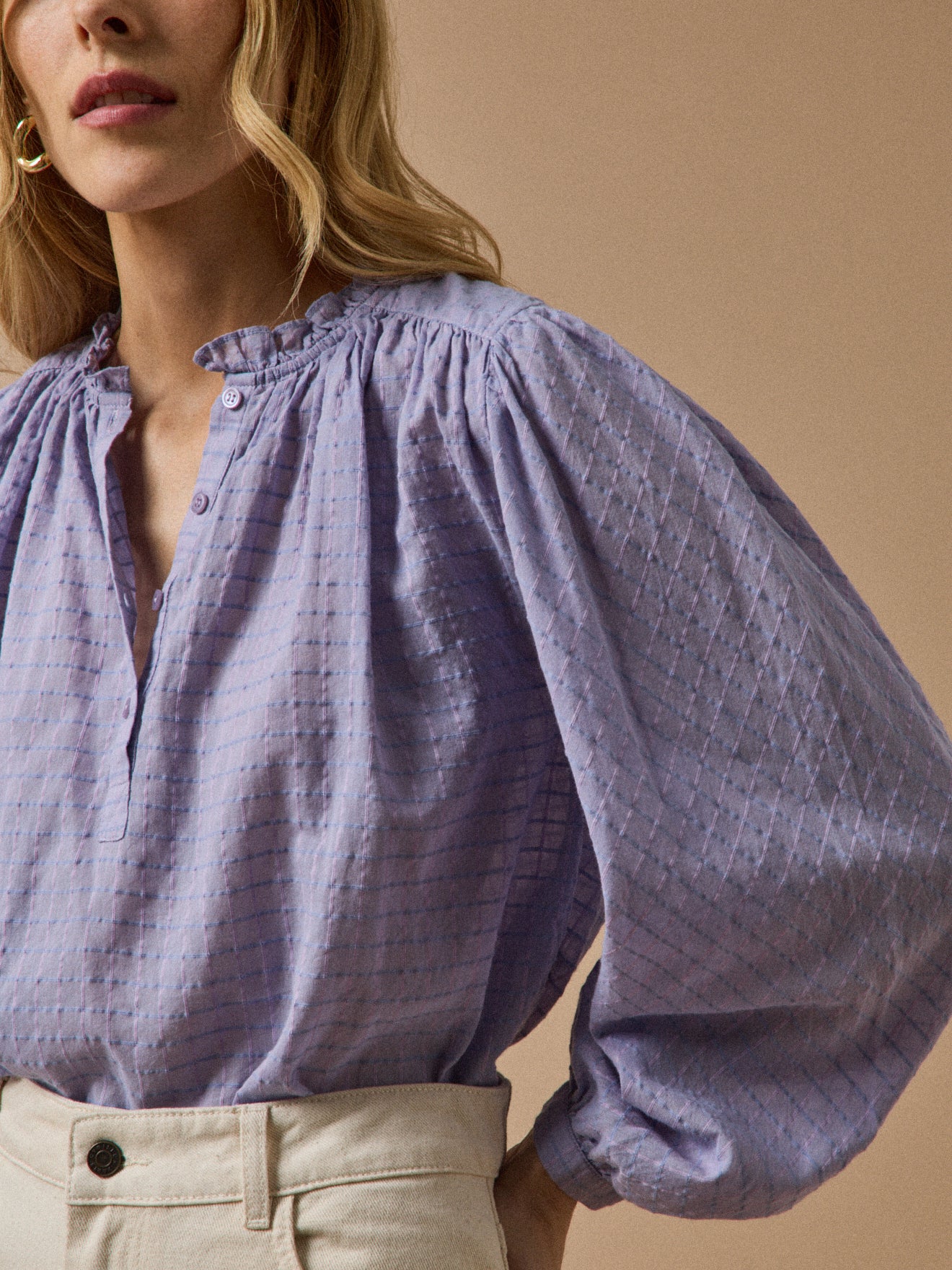 Karierte Damenbluse aus Dobby-Baumwolle