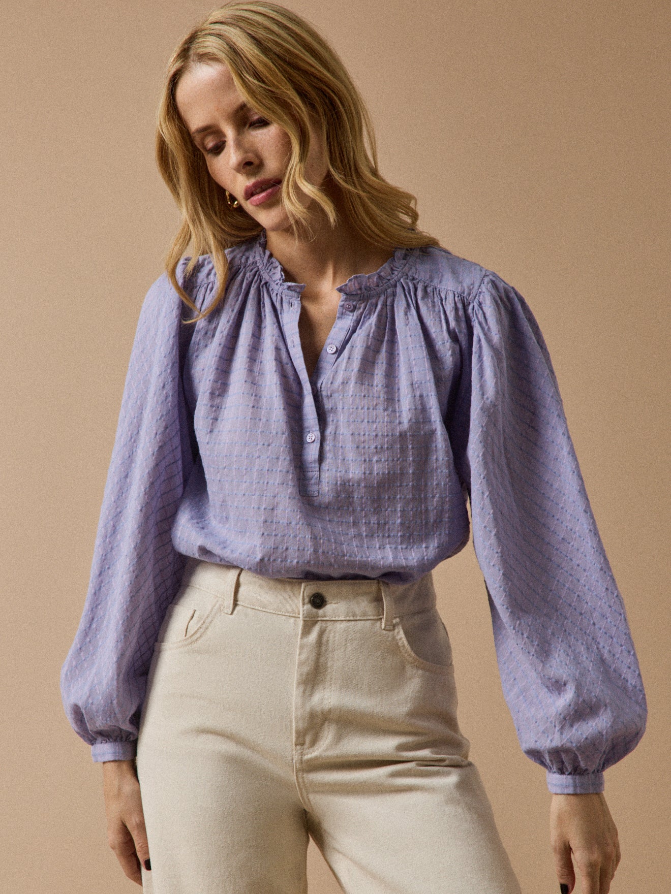 Karierte Damenbluse aus Dobby-Baumwolle