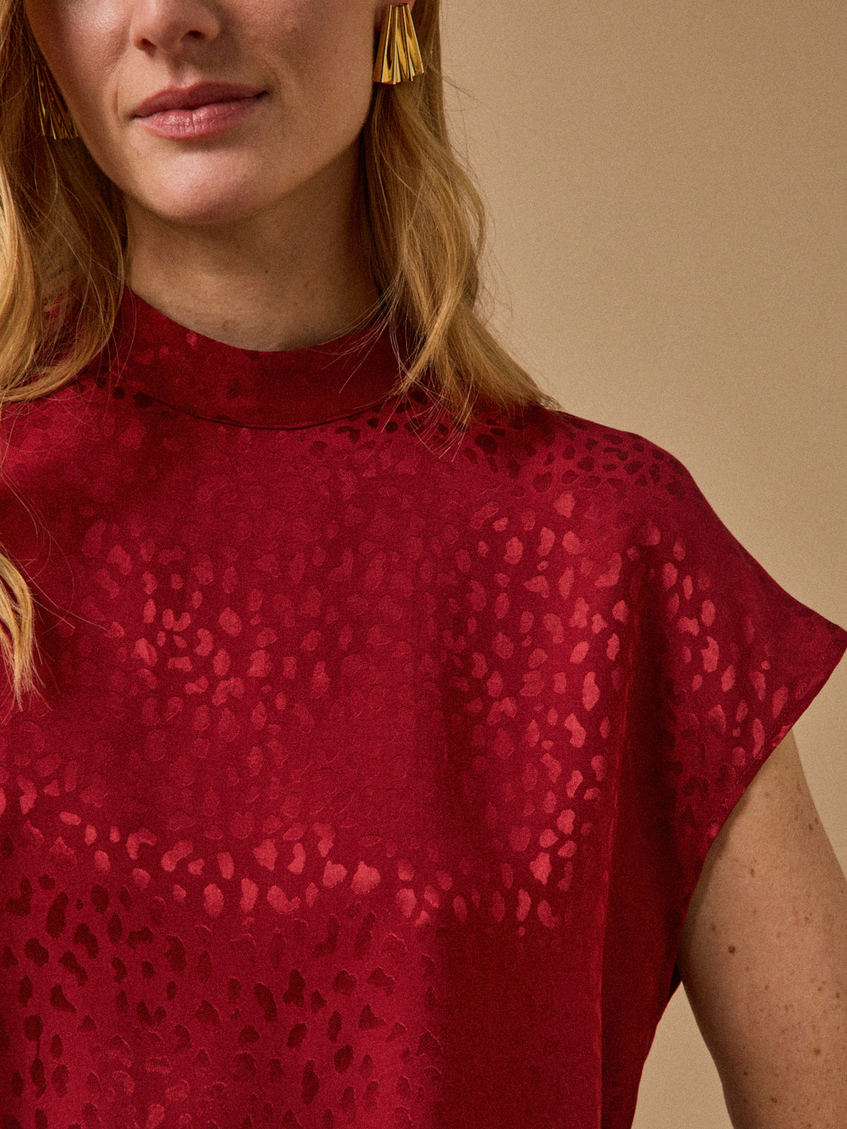 Top jacquard sans manches femme