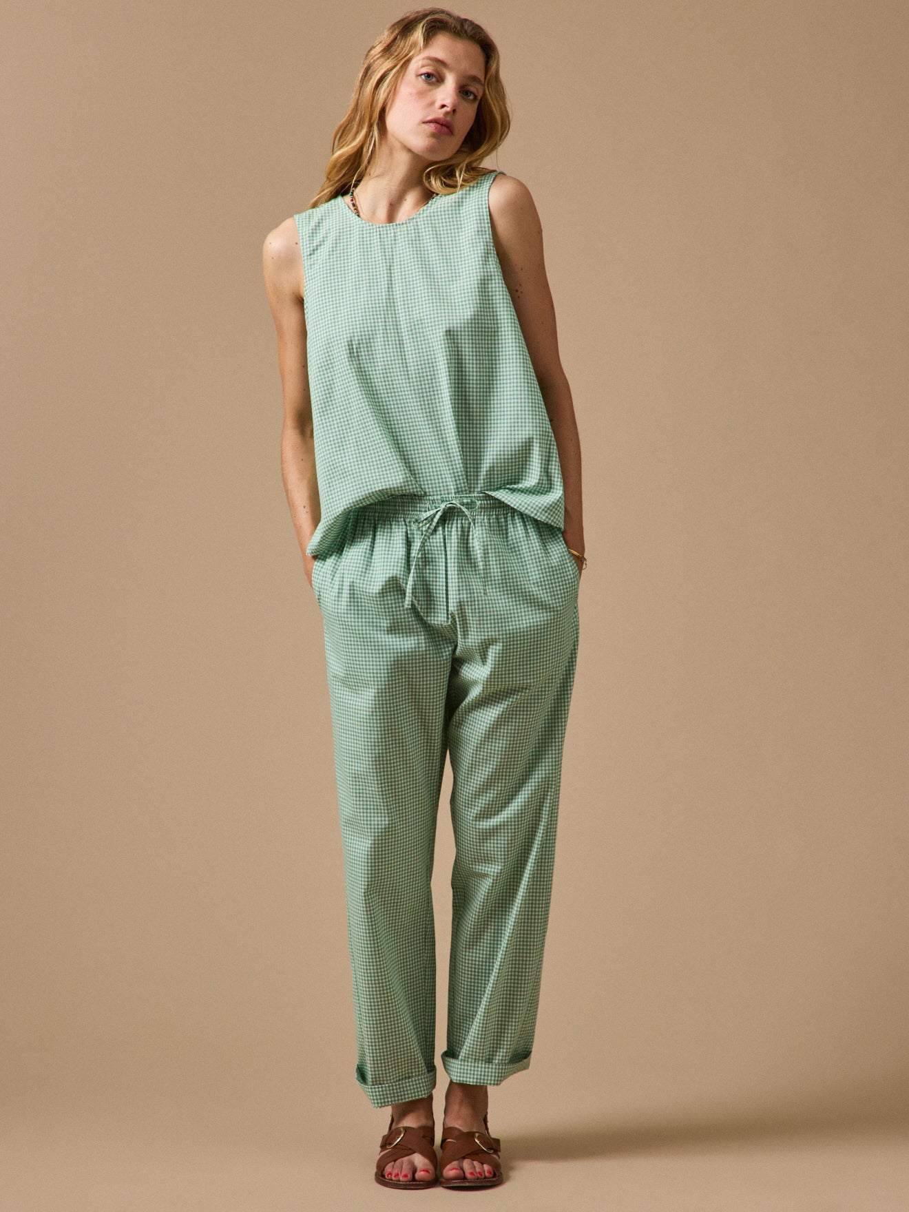 Top sans manches femme mini carreaux