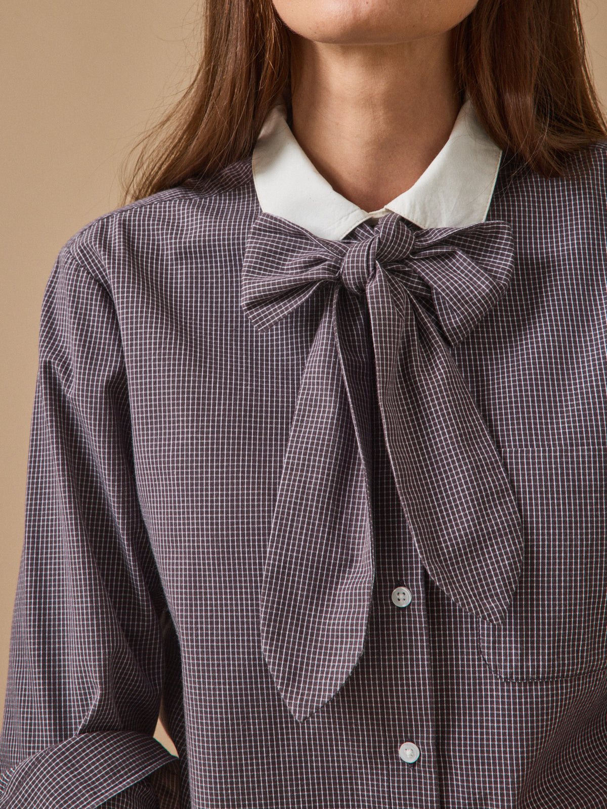 Chemise carreaux femme col lavallière