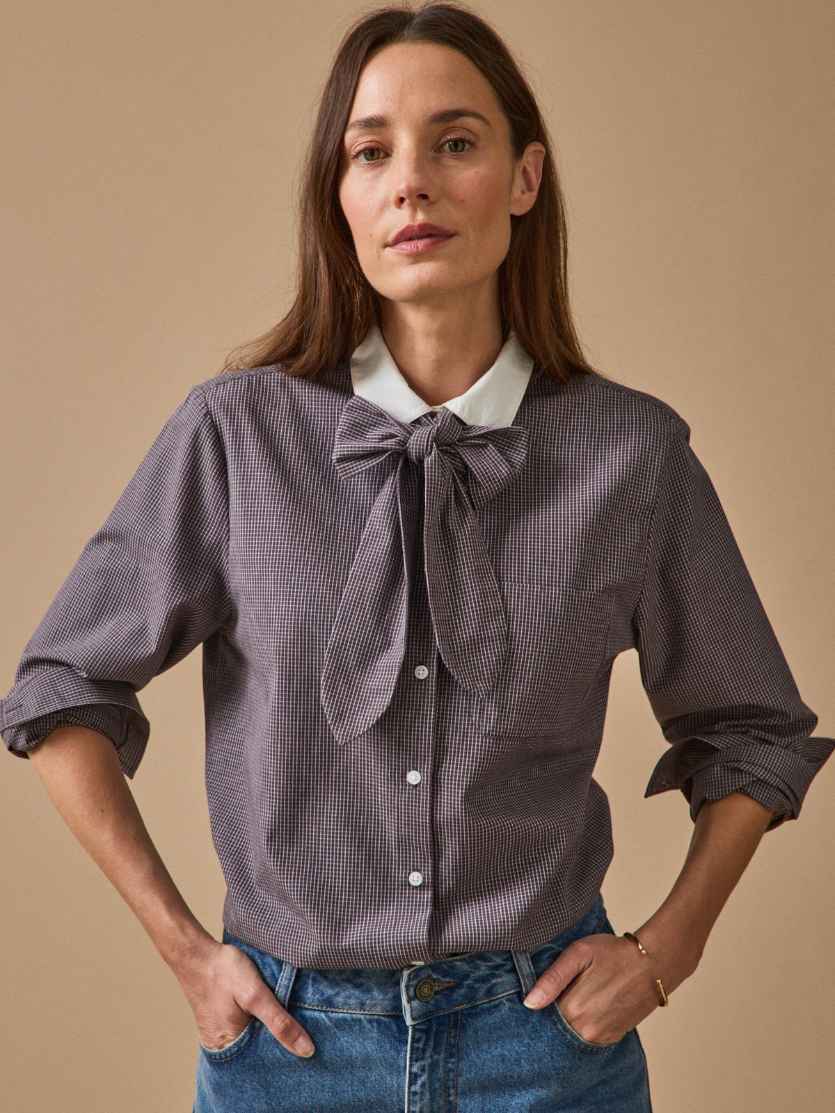 Chemise carreaux femme col lavallière