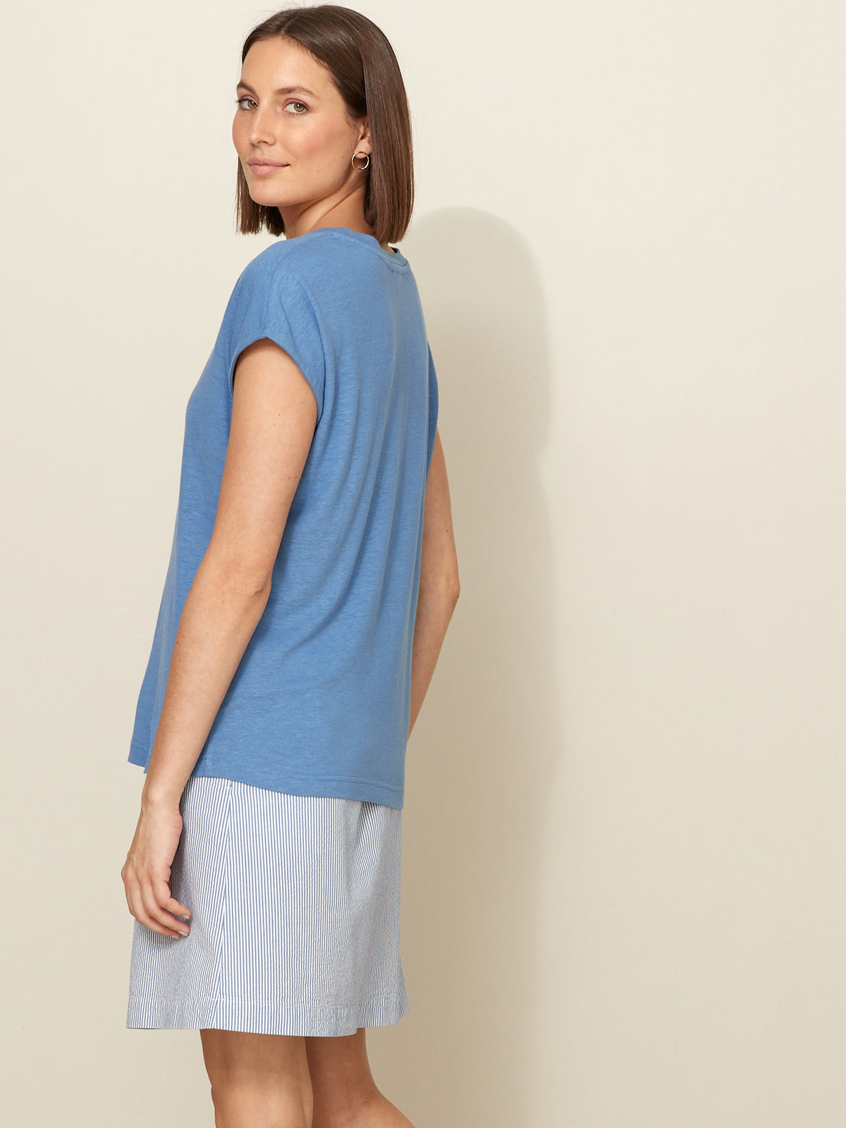 T-shirt col V femme viscose et lin