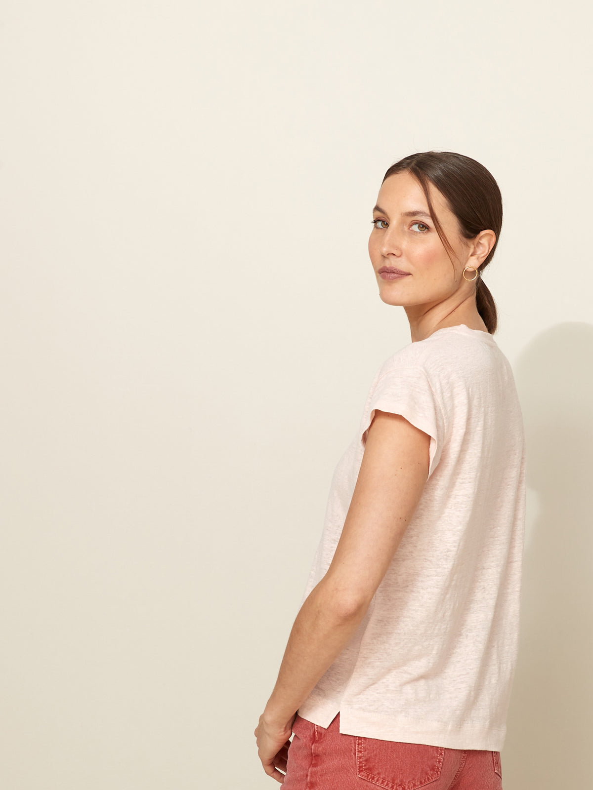 T-shirt lin femme col rond