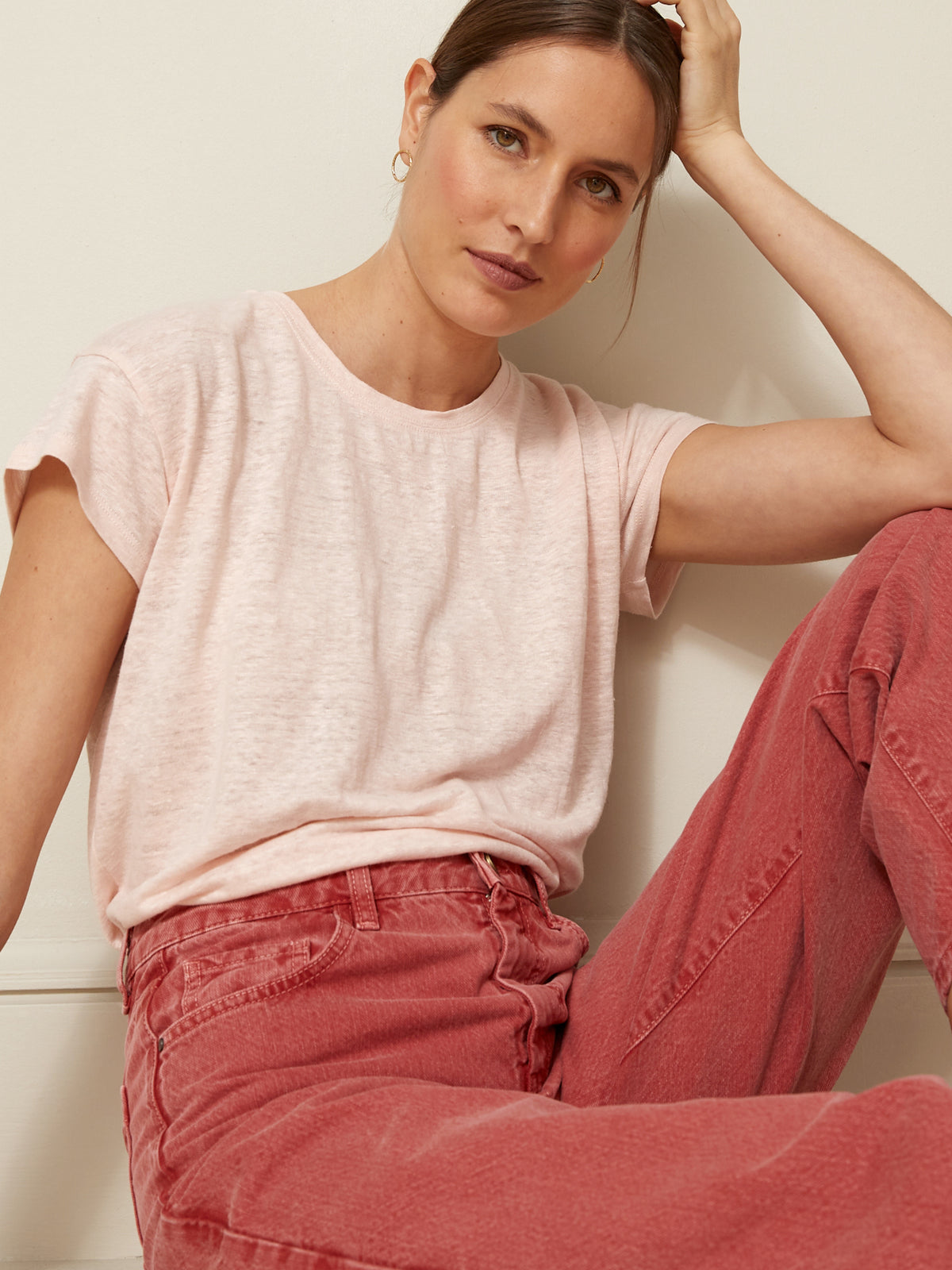 T-shirt lin femme col rond